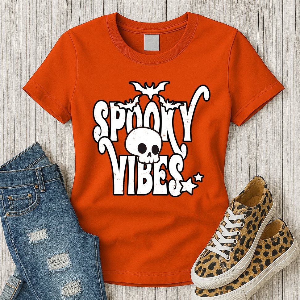 Spooky Vibes Skull Halloween Womens T-Shirt