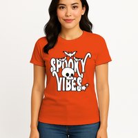 Spooky Vibes Skull Halloween Womens T-Shirt