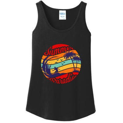 Surfing Vintage Summer Paradise Surf Gift Ladies Essential Tank