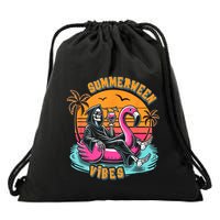 Summerween Vibes Skeleton Flamingo Spooky Halloween Summer Drawstring Bag