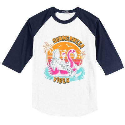 Summerween Vibes Skeleton Flamingo Spooky Halloween Summer Baseball Sleeve Shirt