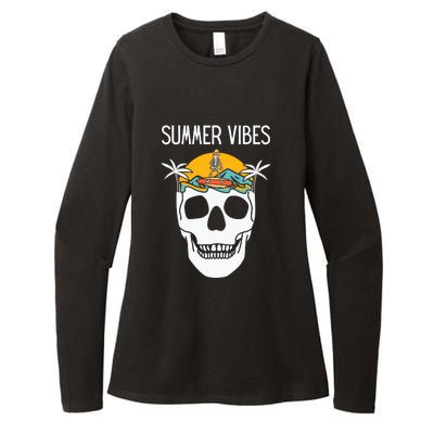 Summer Vibes Skeleton Funny Skull Wearing Hawaiian Womens CVC Long Sleeve Shirt