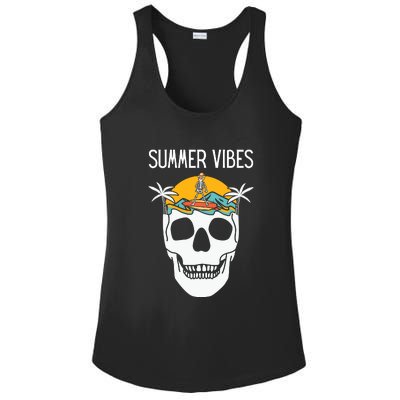 Summer Vibes Skeleton Funny Skull Wearing Hawaiian Ladies PosiCharge Competitor Racerback Tank