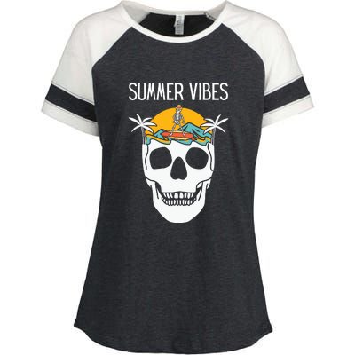 Summer Vibes Skeleton Funny Skull Wearing Hawaiian Enza Ladies Jersey Colorblock Tee