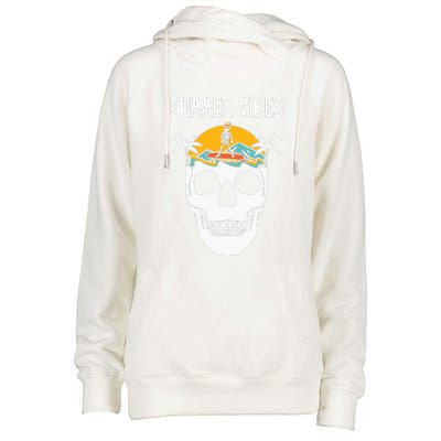 Summer Vibes Skeleton Funny Skull Wearing Hawaiian Womens Funnel Neck Pullover Hood