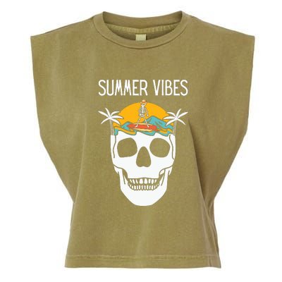 Summer Vibes Skeleton Funny Skull Wearing Hawaiian Garment-Dyed Women's Muscle Tee