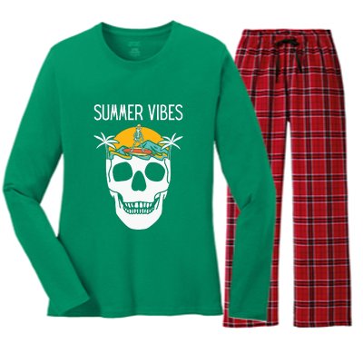 Summer Vibes Skeleton Funny Skull Wearing Hawaiian Women's Long Sleeve Flannel Pajama Set 