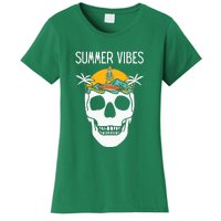 Summer Vibes Skeleton Funny Skull Wearing Hawaiian Women's T-Shirt