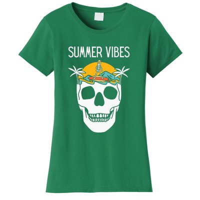 Summer Vibes Skeleton Funny Skull Wearing Hawaiian Women's T-Shirt