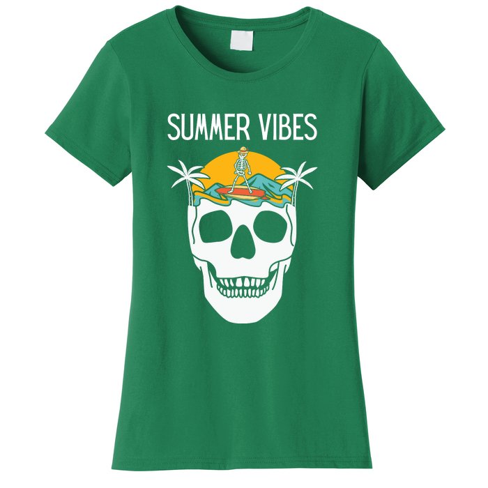 Summer Vibes Skeleton Funny Skull Wearing Hawaiian Women's T-Shirt