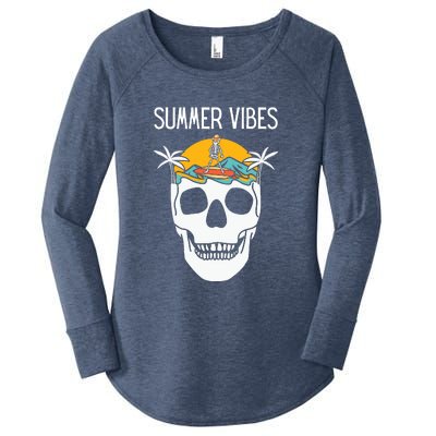 Summer Vibes Skeleton Funny Skull Wearing Hawaiian Women's Perfect Tri Tunic Long Sleeve Shirt