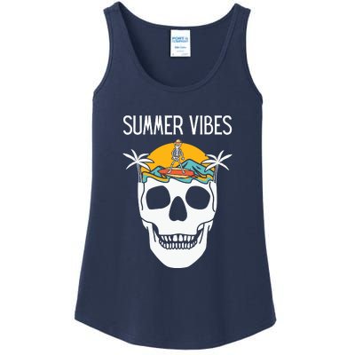 Summer Vibes Skeleton Funny Skull Wearing Hawaiian Ladies Essential Tank