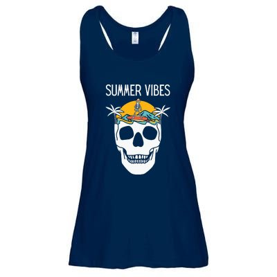 Summer Vibes Skeleton Funny Skull Wearing Hawaiian Ladies Essential Flowy Tank