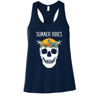 Summer Vibes Skeleton Funny Skull Wearing Hawaiian Women's Racerback Tank