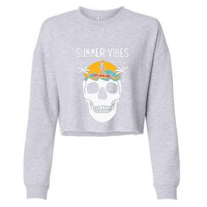 Summer Vibes Skeleton Funny Skull Wearing Hawaiian Cropped Pullover Crew