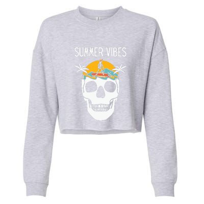 Summer Vibes Skeleton Funny Skull Wearing Hawaiian Cropped Pullover Crew