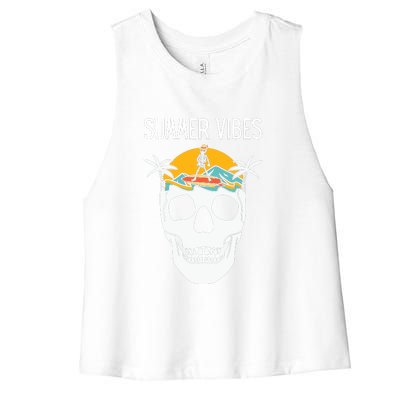 Summer Vibes Skeleton Funny Skull Wearing Hawaiian Women's Racerback Cropped Tank