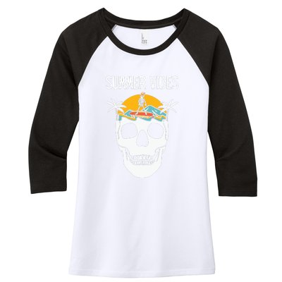 Summer Vibes Skeleton Funny Skull Wearing Hawaiian Women's Tri-Blend 3/4-Sleeve Raglan Shirt