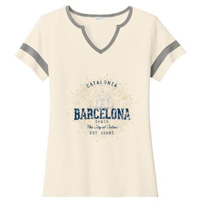 Spain Vacation Souvenir Vintage Barcelona Ladies Halftime Notch Neck Tee