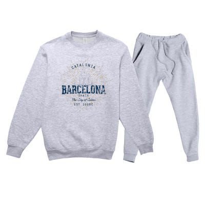 Spain Vacation Souvenir Vintage Barcelona Premium Crewneck Sweatsuit Set