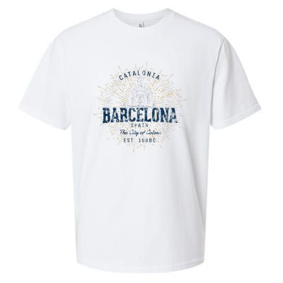 Spain Vacation Souvenir Vintage Barcelona Sueded Cloud Jersey T-Shirt