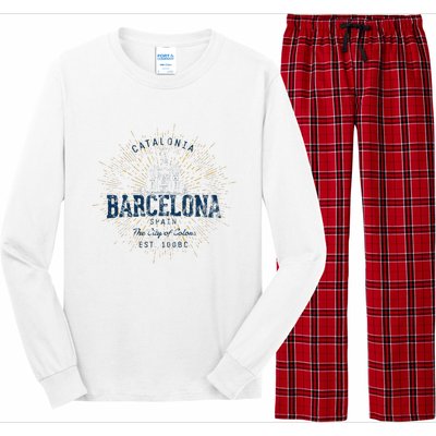 Spain Vacation Souvenir Vintage Barcelona Long Sleeve Pajama Set