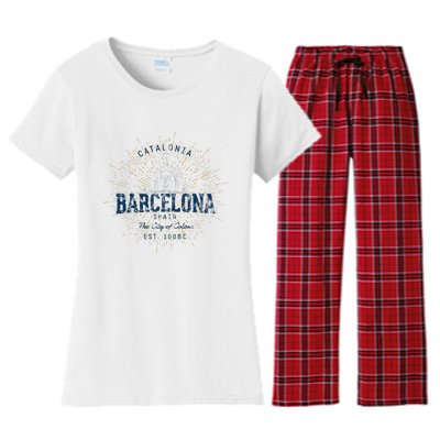 Spain Vacation Souvenir Vintage Barcelona Women's Flannel Pajama Set