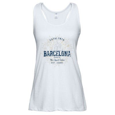 Spain Vacation Souvenir Vintage Barcelona Ladies Essential Flowy Tank