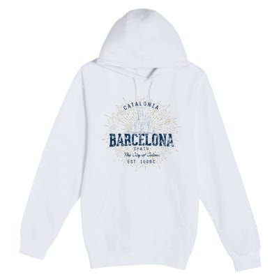 Spain Vacation Souvenir Vintage Barcelona Premium Pullover Hoodie