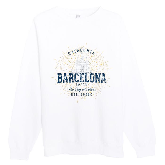 Spain Vacation Souvenir Vintage Barcelona Premium Crewneck Sweatshirt