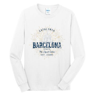 Spain Vacation Souvenir Vintage Barcelona Tall Long Sleeve T-Shirt