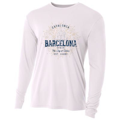 Spain Vacation Souvenir Vintage Barcelona Cooling Performance Long Sleeve Crew