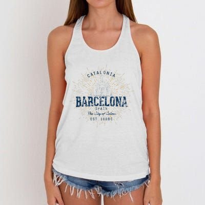 Spain Vacation Souvenir Vintage Barcelona Women's Knotted Racerback Tank