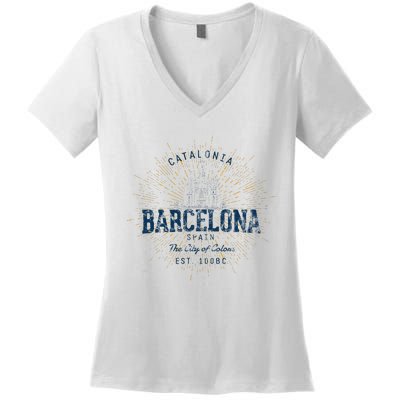 Spain Vacation Souvenir Vintage Barcelona Women's V-Neck T-Shirt