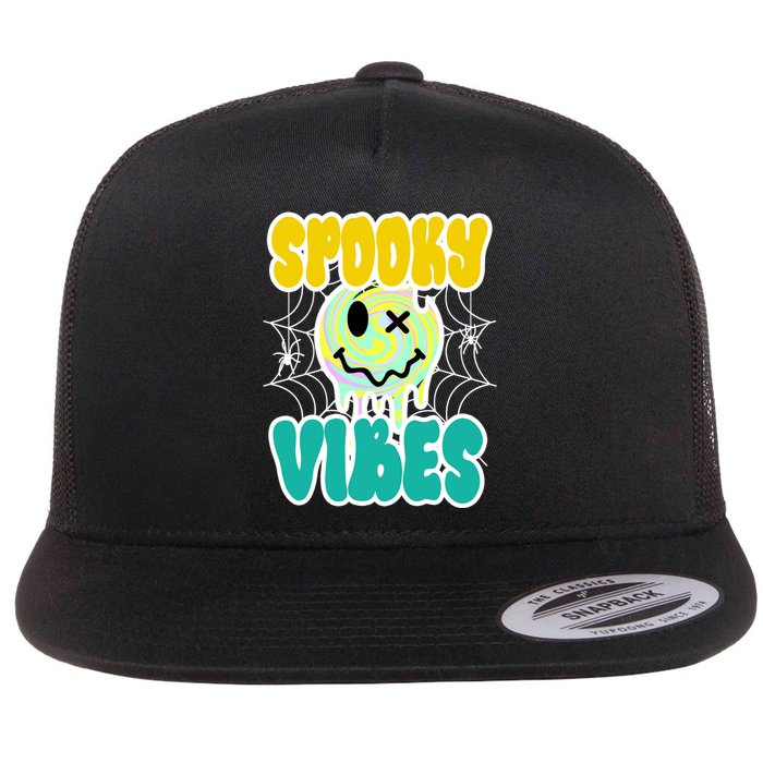 Spooky Vibes Smile Face Halloween Flat Bill Trucker Hat