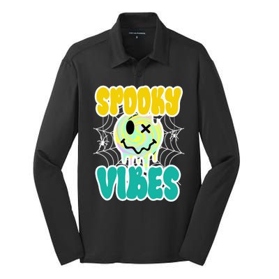 Spooky Vibes Smile Face Halloween Silk Touch Performance Long Sleeve Polo