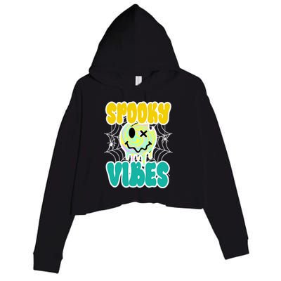Spooky Vibes Smile Face Halloween Crop Fleece Hoodie