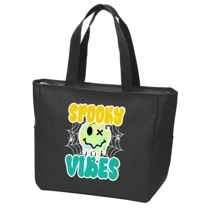 Spooky Vibes Smile Face Halloween Zip Tote Bag
