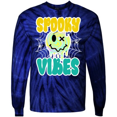 Spooky Vibes Smile Face Halloween Tie-Dye Long Sleeve Shirt