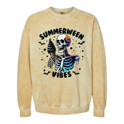 Summerween Vibes Skeleton Ice Cream Summer Vacation Colorblast Crewneck Sweatshirt