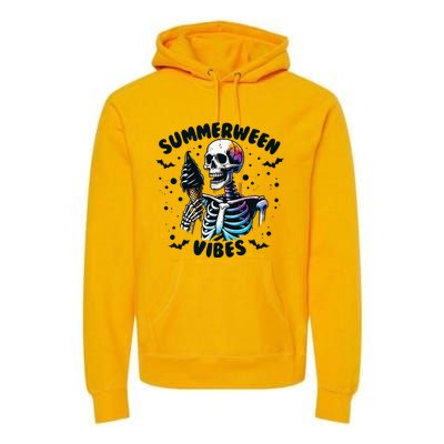 Summerween Vibes Skeleton Ice Cream Summer Vacation Premium Hoodie