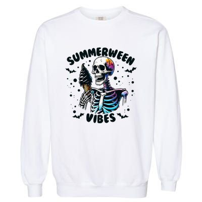 Summerween Vibes Skeleton Ice Cream Summer Vacation Garment-Dyed Sweatshirt