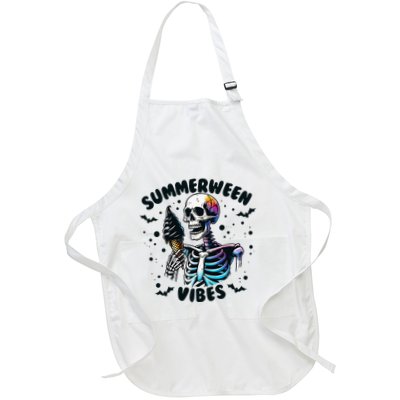 Summerween Vibes Skeleton Ice Cream Summer Vacation Full-Length Apron With Pockets