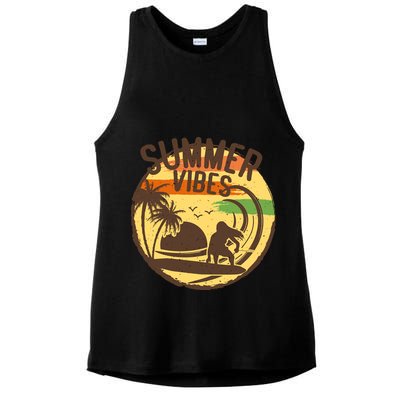 Surfing Vintage Summer Vibes Surfing Palm Beach Gift Ladies PosiCharge Tri-Blend Wicking Tank