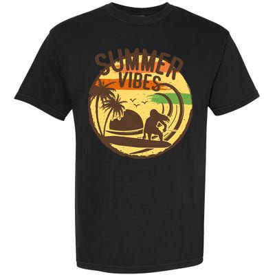 Surfing Vintage Summer Vibes Surfing Palm Beach Gift Garment-Dyed Heavyweight T-Shirt