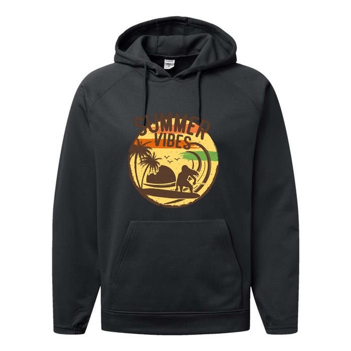 Surfing Vintage Summer Vibes Surfing Palm Beach Gift Performance Fleece Hoodie