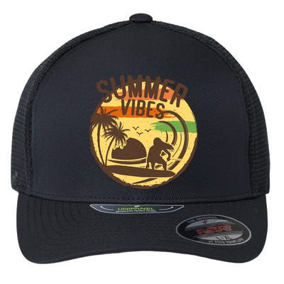Surfing Vintage Summer Vibes Surfing Palm Beach Gift Flexfit Unipanel Trucker Cap