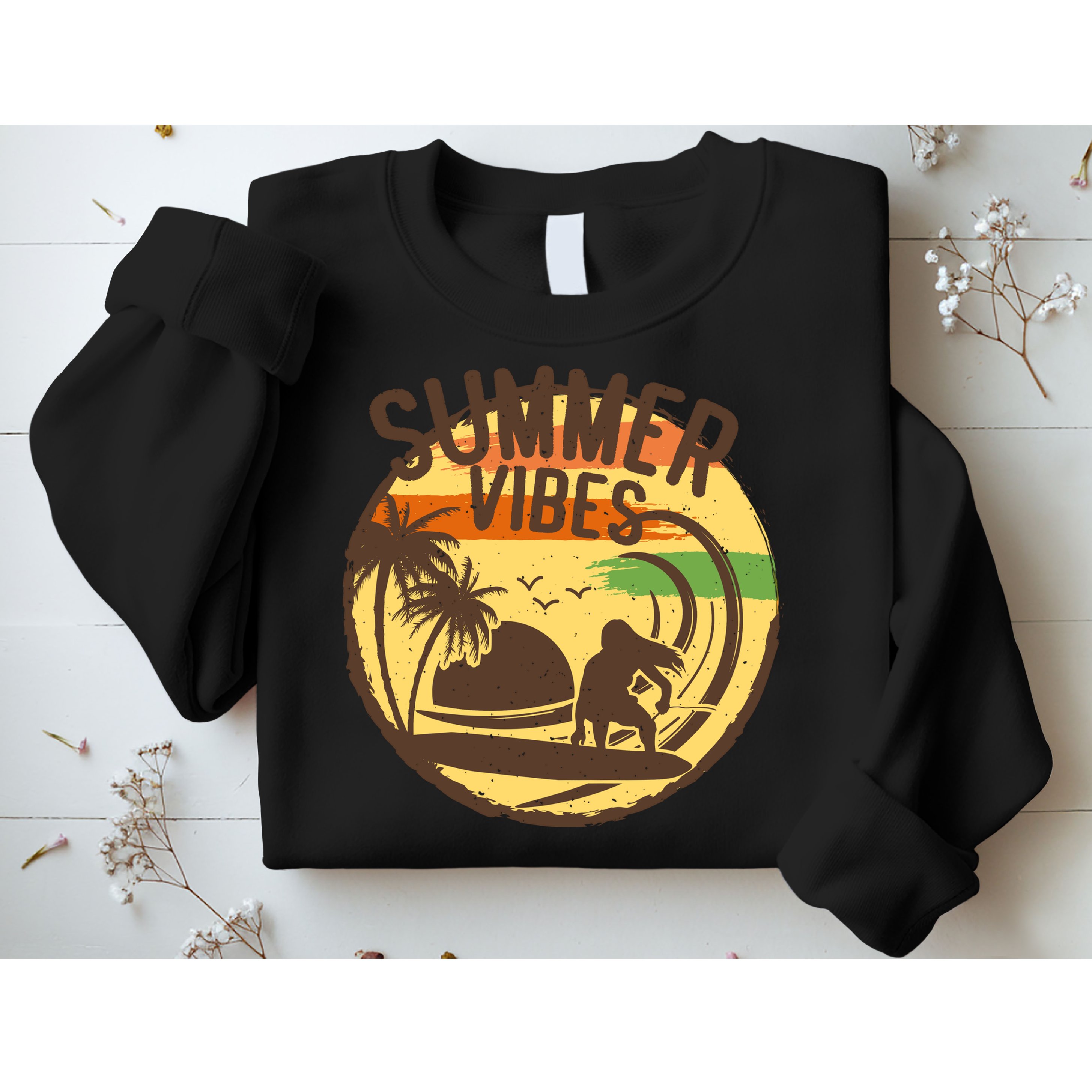 Surfing Vintage Summer Vibes Surfing Palm Beach Gift Sweatshirt