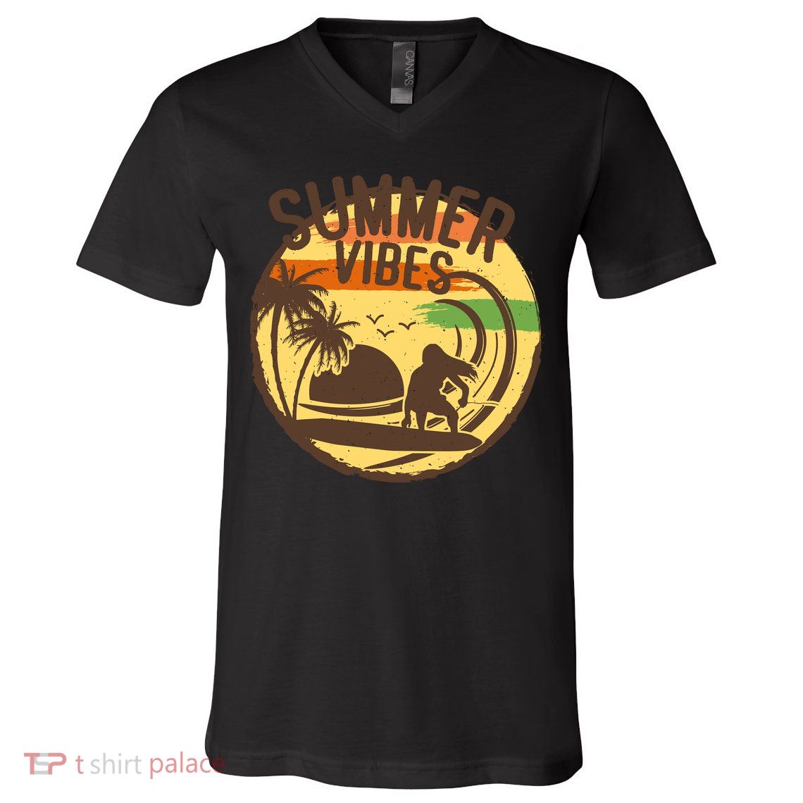 Surfing Vintage Summer Vibes Surfing Palm Beach Gift V-Neck T-Shirt