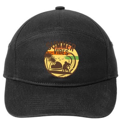Surfing Vintage Summer Vibes Surfing Palm Beach Gift 7-Panel Snapback Hat